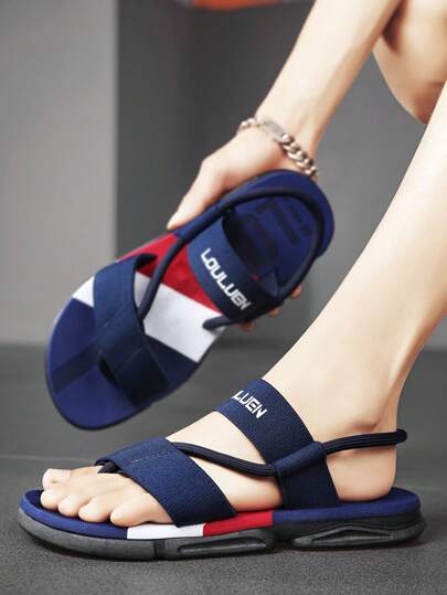 للرجال بطباعة أحرف مفتوح الوراء شباشب , كاجوال الصيف قماش شبشب