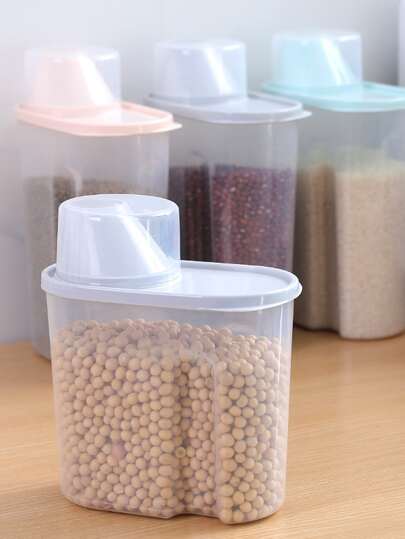 حاوية تخزين غذائي بلاستيكية محكمة الغلق بكوب القياس 1 قطعة صغيرة /كبيرة ، منظم مطبخ مربع تخزين حبوب مضاد للرطوبة ومصمم للاستخدام المتكرر، مناسبة لتخزين الحلوى والثلاجة ,لون عشوائي