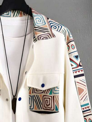 Manfinity Homme معطف رجالي بتصميم هندسي سايب الحجم مع جيوب بغطاء ، معطف خفيف ، ملون ، أزياء ، أكمام طويلة ، خروج ، رسومات ، هدية للحبيب