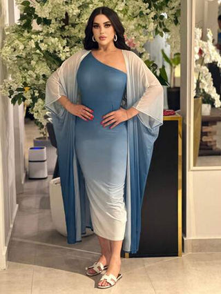 طقم حريمي قطعتين Modelyn فستان سهرة مع معطف ذو معرج على الكتف قطعتان