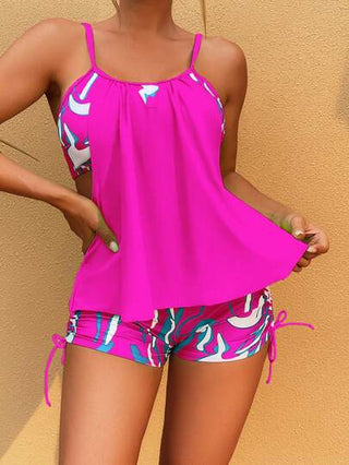 طقم تانكيني حريمي Swim Lushoire تانكيني مطبوع الطباعة الكلية مع خيط جذب على الجانب، موضة الصيف على الشاطئ