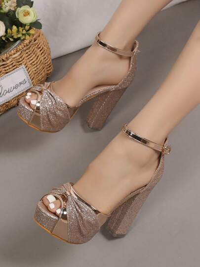 كعب عالي مفتوح أمام مضاد للماء من مواد مقاومة للطقس، كعب سميك لحفلات النوادي الليلية ، صيفي/ربيعي