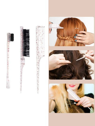 3 قطع لامع تسريحة شعر مشط طقم - مكثف , ملتوية و كعكة الشعر مشطرمضان