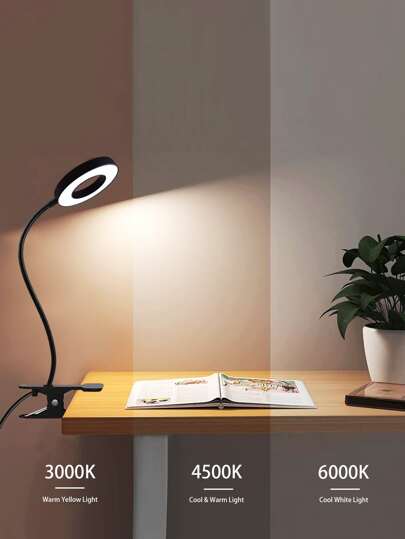 ليد عين واقي طالب مصباح مكتبي USB تعمل بالطاقة , 3 أوضاع ألوان & سطوع قابل للتعديل & ذراع , مشبك طاولة مصباح الى غرفة نوم , دراسة , قراءة , مكتب إضاءة