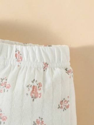 SHEIN بوديسوت طباعة الأزهار مقلم بكشكش مع بنطلون مع عقال الرأس للبنات الاطفال