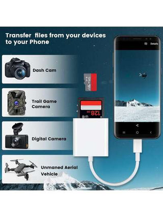 محول قارئ بطاقة الذاكرة 2 في 1 من النوع سي إلى بطاقة الذاكرة الصغيرة (microSD) والبطاقة القياسية (SD)، قابل للتوصيل والتشغيل، متوافق مع بطاقات الذاكرة SD وmicroSD بأنواعها المختلفة لكاميرات السيارة وكاميرات المراقبة والكاميرات الرقمية.