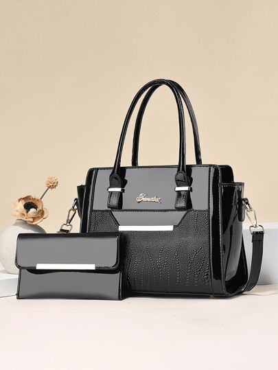 حقيبة يد مزينة بالرقعة ذات الشكل الأنيق و جيب صغير 2 قطعة من PLANEE ، حقيبة كاجوال للسيدات مناسبة للمكتب والعمل ، حقائب عمل الفتة للنساء ، أفضل هدايا عيد الأم