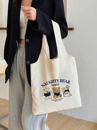 حقيبة قماشية كبيرة السعة بنقشة الدب الكرتوني الأنيقة ، مناسبة للمراهقات والنساء والطالبات، مثالية للعودة إلى المدرسة والكلية والمدرسة الابتدائية والمتوسطة والثانوية والعمل والأعمال والتسوق والإجازات