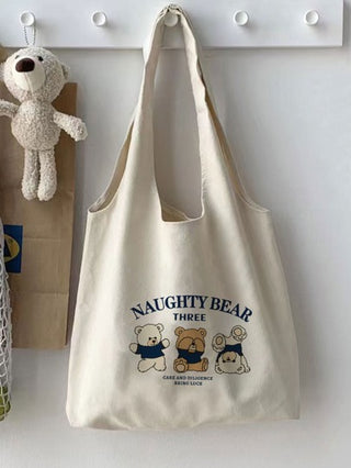 حقيبة قماشية كبيرة السعة بنقشة الدب الكرتوني الأنيقة ، مناسبة للمراهقات والنساء والطالبات، مثالية للعودة إلى المدرسة والكلية والمدرسة الابتدائية والمتوسطة والثانوية والعمل والأعمال والتسوق والإجازات