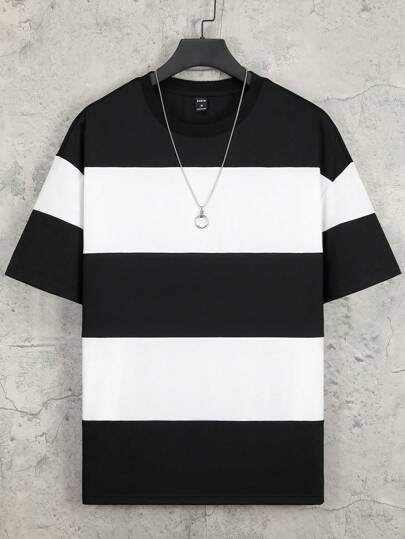 Manfinity Homme تي شيرت رجالي نصف كم قصير عادي مع ألوان متباينة