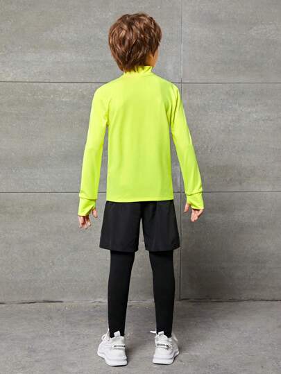 SHEIN ولد طفل سحاب نصف جاكيت رياضي & بطباعة أحرف 2 في 1 نشيط جوارب