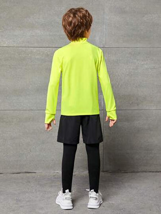 SHEIN ولد طفل سحاب نصف جاكيت رياضي & بطباعة أحرف 2 في 1 نشيط جوارب