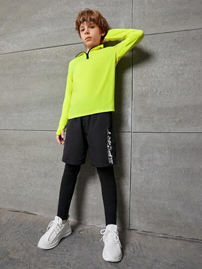 SHEIN ولد طفل سحاب نصف جاكيت رياضي & بطباعة أحرف 2 في 1 نشيط جوارب