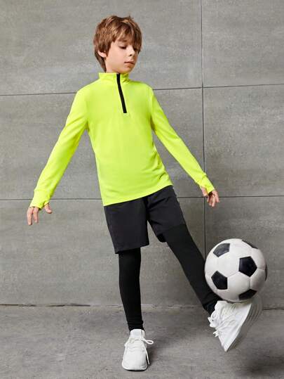 SHEIN ولد طفل سحاب نصف جاكيت رياضي & بطباعة أحرف 2 في 1 نشيط جوارب