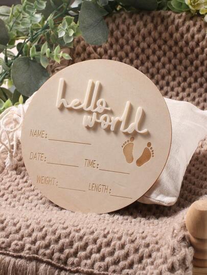 لافتة إعلان اسم الطفل للمستشفى لحظة مرحبا بالعالم لطفل حديث الولادة هدية حمام الطفل قرص خشبي بطاقة віехتپρ صورة