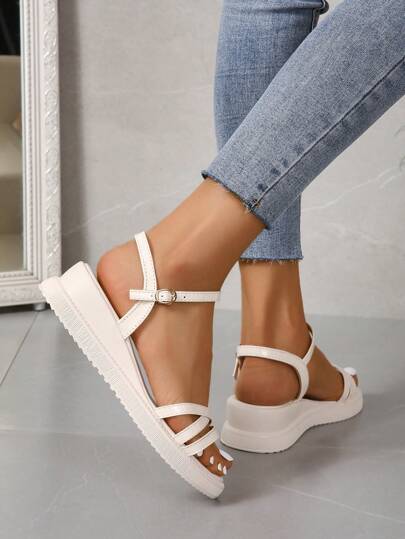 أنيق صنادل الى أشرطة متقاطعة حزام كاحل صنادل إسفين