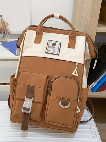 حقيبة ظهر نسائية عتيقة أحادية اللون وعملية، حقيبة ظهر كاجوال كبيرة السعة للسفر والتنقل اليومي، حقيبة بسيطة محمولة بطراز بريبي لطلاب الكلية والمدارس الثانوية، لوازم مدرسية، حقيبة مدرسية، حقيبة ظهر مدرسية، مناسبة للمراهقات والنساء الطالبات والأولاد والرجال