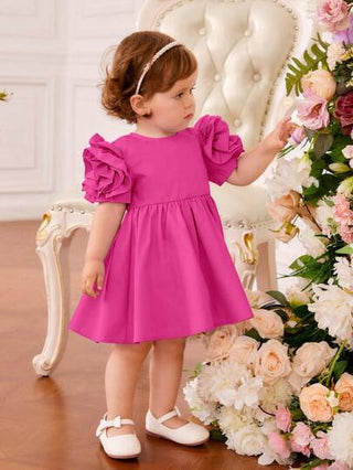 فساتين بيبي فستان كم قصير مزين بكشكشة طفلة حلوة ملكي الطراز