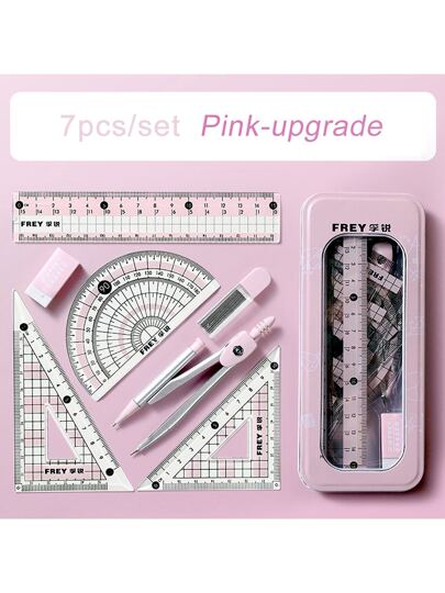 أدوات مكتبية ومدرسية 1 طقم وردي نسخة مطورة مسطرة و بوصلة طقم , يدعم مثلث مسطرة و بوصلة , تعليم أداة الى طالب