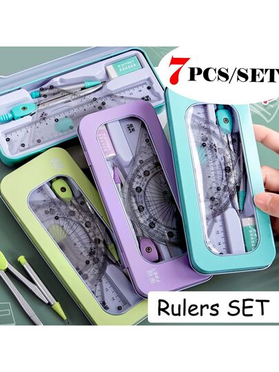 أدوات مكتبية ومدرسية 1 طقم وردي نسخة مطورة مسطرة و بوصلة طقم , يدعم مثلث مسطرة و بوصلة , تعليم أداة الى طالب