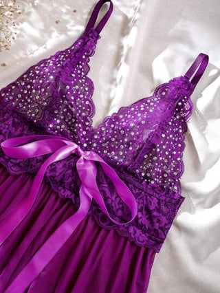 لانجيري حريمي Pure Desire فستان ملابس داخلية سيكسي ببودي شفاف مع فيونكة من الدانتيل والتباين