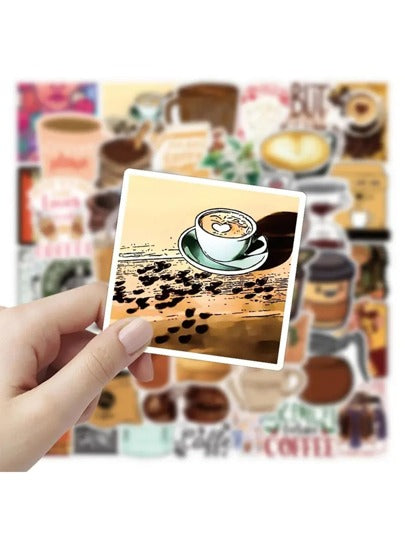 50 ملصق بي في سي بموضوع القهوة للهدايا القهوية، ديكور الحفلات، الدراجات النارية، الحقائب، الأجهزة المحمولة، لوحات التزلج، زجاجات المياه، خوذة الأطفال، لوازم المدرسة، العودة للمدرسة