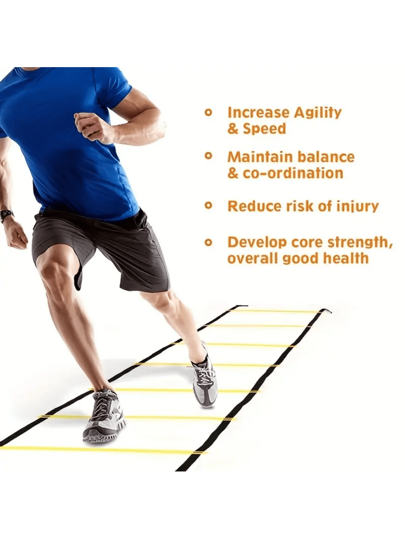 أداة تدريب السرعة مع سلّم سرعة Ultimate Agility (8/12/20 خطوة) لتدريب كرة القدم، القدمين، التنسيق والتفجر والتي تتضمن حقيبة حمل مثالية كهدية للعام الجديد أو الألعاب