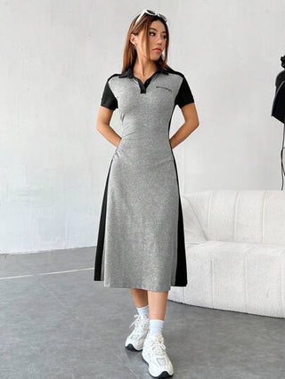 فساتين حريمي EZwear فستان بطباعة أحرف بعنق بولو