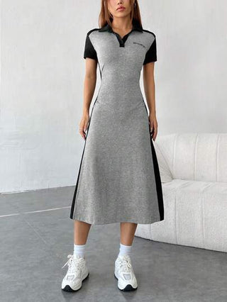 فساتين حريمي EZwear فستان بطباعة أحرف بعنق بولو