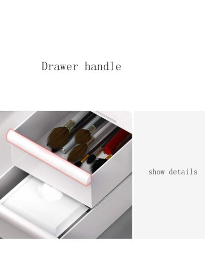 صندوق تخزين مستحضرات التجميل المتعدد الوظائف بأدراج ومقاوم للماء والغبار على الضائف الكبيرة، مثالي لوضعه على المقدمة والحفاظ على المكياج ومستلزمات العناية بالبشرة والمجوهرات وتخزينها فيه، يمكن استخدامه أيضاً كعلبة تخزين مكتبية لحفظ الأدوات الصغيرة على الط