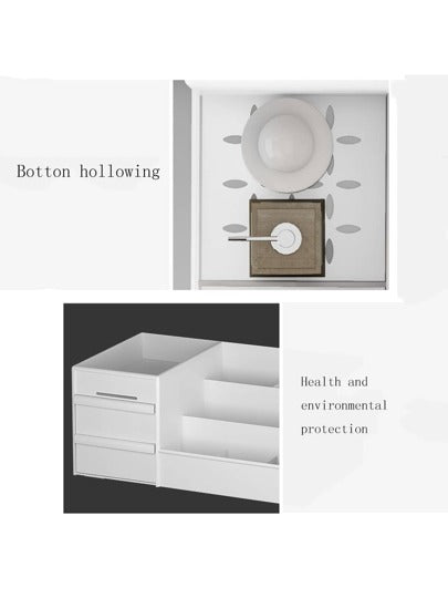 صندوق تخزين مستحضرات التجميل المتعدد الوظائف بأدراج ومقاوم للماء والغبار على الضائف الكبيرة، مثالي لوضعه على المقدمة والحفاظ على المكياج ومستلزمات العناية بالبشرة والمجوهرات وتخزينها فيه، يمكن استخدامه أيضاً كعلبة تخزين مكتبية لحفظ الأدوات الصغيرة على الط