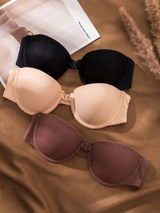 Shein Underwear&Sleepwear Basics حمالة صدر موحدة اللون حلقة معدني 3 قطع