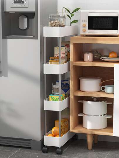 قطعة واحدة رف تخزين رول ذو 3/4 طبقات، رف تخزين متحرك،منظم رفوف ضيق للمطبخ والحمام والممرات ورفوف الغرفة المعيشة