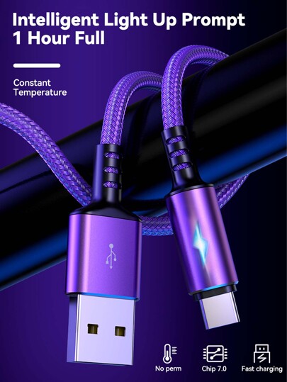 كابل USB-C سريع الشحن 120 واط، كابل شحن بشريط نايلون مضفر، متوافق مع هواتف Honor وOPPO بقوة شحن 27 واط، متوافق مع Xiaomi وهواتف ، لوازم هواتف، كابل USB-C (أرجواني)