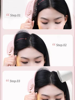 1 قطعة فرشاة مع مقبض طويل وتصميم مفرغ لون وردي لمنع الكهرباء الساكنة للشعر الرطب والجاف، اكسسوار أنثوي