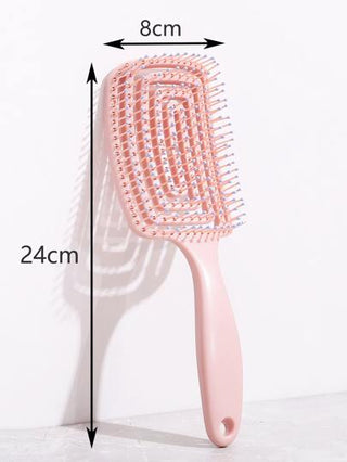 1 قطعة فرشاة مع مقبض طويل وتصميم مفرغ لون وردي لمنع الكهرباء الساكنة للشعر الرطب والجاف، اكسسوار أنثوي