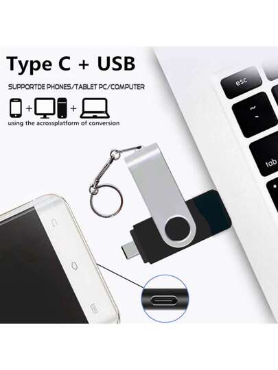 مفتاح USB OTG بواجهة نوع C 2.0 لبطاقة الفلاش 64 جيجابايت 32 جيجابايت وحدة تخزين فعلية بحجم 128 جيجابايت للهاتف الذكي والكمبيوتر اللوحي، عصا USB