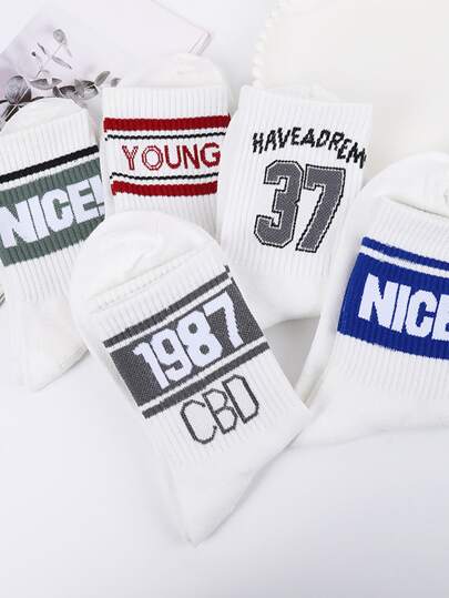 جوارب طاقم بطباعة أحرف 5 أزواج للرجال