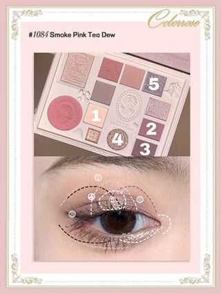 COLORROSE لوحة مكياج مضغوطة بنقوش، ظلال عيون بودرة ماتي لامع، شديدة الصبغة عالية اللمعان وطويلة الاستمرارية، حريرية خفيفة ناعمة، مع مرآة، بالإضافة إلى بودرة إبراز ومُصحَّح ومخدَّر لوحة مكياج كاملة