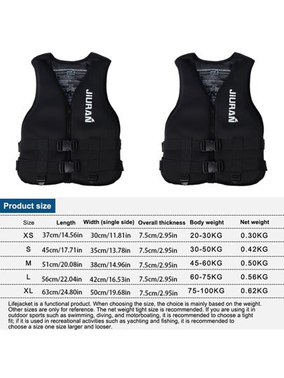 سترة النجاة الكبيرة للكبار - قدرة عائمة كبيرة - أحزمة قابلة للتعديل - هواء واسع النطاق وسريع الجفاف - خامة الداخلية هي المطاط الكلوروبرين - زيادة التصادم - مناسب للسباحة والغوص والقوارب النفاثة وصيد الأسماك