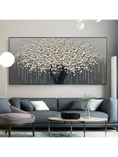 لوحة منفذة على قماشي بتصميم ملخص لشجرة ذهبية والأزهار من دون إطار، لوحة فنية حديثة بتصميم بسيط لديكور غرفة المعيشة