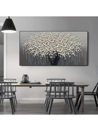 لوحة منفذة على قماشي بتصميم ملخص لشجرة ذهبية والأزهار من دون إطار، لوحة فنية حديثة بتصميم بسيط لديكور غرفة المعيشة