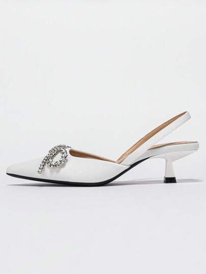 للنساء الموضة اصبع مدبب حجر الراين فراشة زخارف خنجر حذاء كعب عالي , أبيض - ممتاز للحفلة