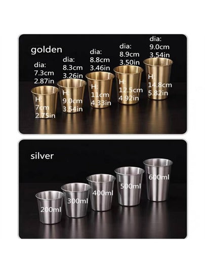 مجموعة أكواب شرب من الفولاذ المقاوم للصدأ الفضي ،متوفرة بسعات متعددة ،مناسبة للمشروبات الساخنة أو الباردة ،مثالية للشاي والقهوة والشاي بالحليب أو الماء ،مثالية للاستخدام في المنزل أو المطعم أو الشركة أو الكافتيريا المدرسية