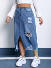 EZwear تنورة دنيم ممزق قص خام فتحة للفخذ مقاس كبير