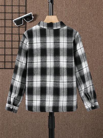 SHEIN قميص طباعة مربع النقش بدون تي شيرت ولد طفل