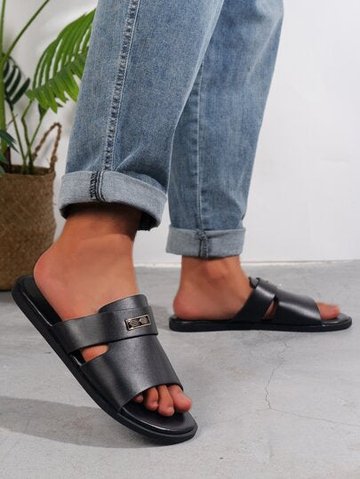 صندل مسطح متعدد الاستخدامات رجالي للخارج والحفلات والأعمال والعطلات, مريح، خفيف الوزن، مانع للانزلاق، مفتوح من الأمام، قابل للتنفس، بلون واحد، عالي الجودة، موضة