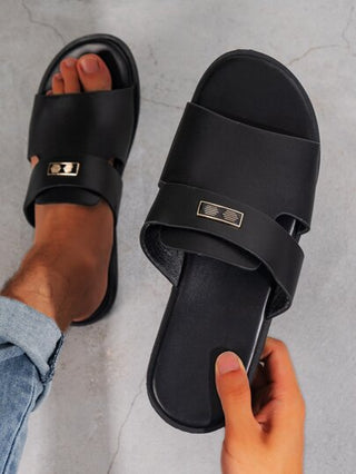 صندل مسطح متعدد الاستخدامات رجالي للخارج والحفلات والأعمال والعطلات, مريح، خفيف الوزن، مانع للانزلاق، مفتوح من الأمام، قابل للتنفس، بلون واحد، عالي الجودة، موضة