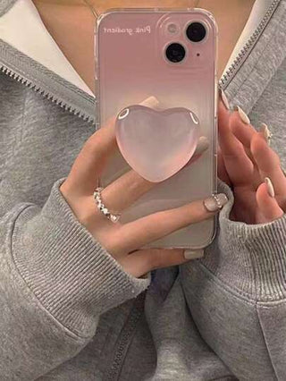 غطاء هاتف خليوي ذو شكل بقلب بتأثير الألوان الممزوجة مع إكسسوار شكل هاتف لعيد الحب Y2K ، مقبض هاتف لافت