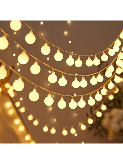 زخرفة سلك لمبات الكرة الساحرة 1قطعة طول 3م/20 أضواء أو 6م/40 أضواء أبيض دافئ، تعمل بالبطاريات (غير مدرجة)، مناسبة للخيام والحدائق والمناسبات والديكور المنزلي